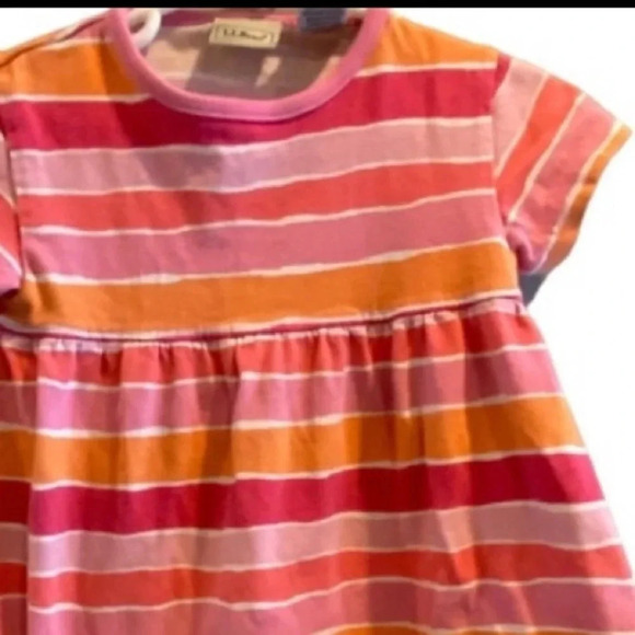 LL BEAN GUC GIRLS PINK DRESS TOP BOTTOM SUMMER FALL STRIPES COTTON CASUAL SZ 2T - Picture 2 of 4